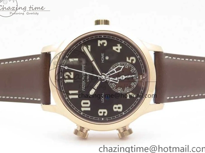 MIROTIME 0423 Calatrava 5524R Pilot Travel Time RG GRF Brown Dial on Brown Leather Strap MIYOTA TopPick 7155